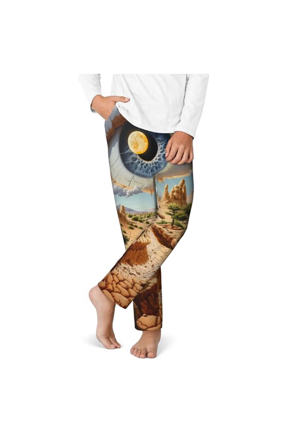 Surreal Desert Eye Landscape Print Youth Home Trousers, Elastic Waistband with Pockets for Home and Outing, Suitable for Children Aged 5-16-XS(5-6)