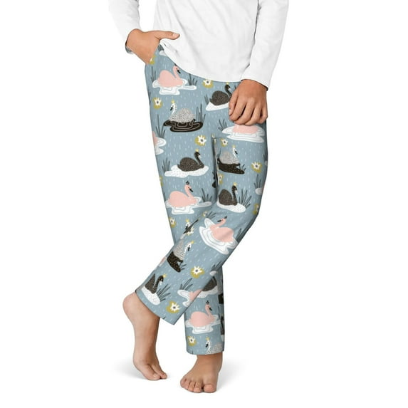Gukieu Swan Princess On Lake Print Youth Home Trousers, Elastic Waistband with Pockets for Home and Outing, Suitable for Children Aged 5-16-Small