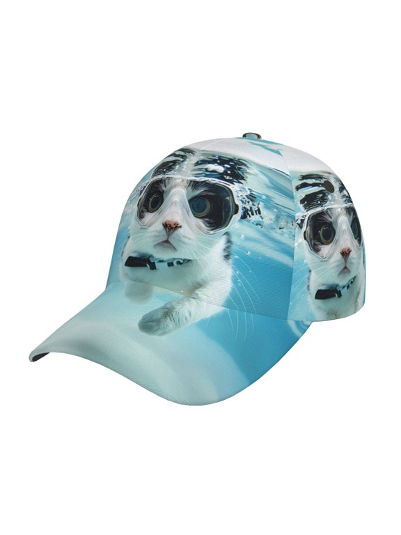 Swimming Cat Goggles Prin Baseball Cap, Adjustable Sweat-wicking Daily,Travel, Sports Cap, Unisex