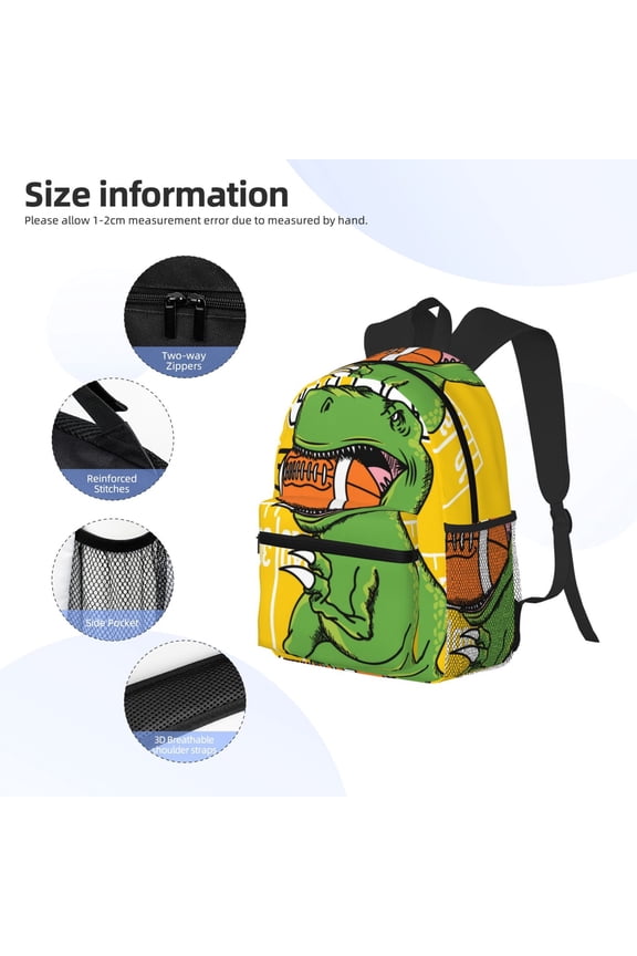 T-Rex Playing Football Print Backpack, Waterproof Backpack with Adjustable Shoulder Straps, Suitable for Campus, Business, Travel, Unisex