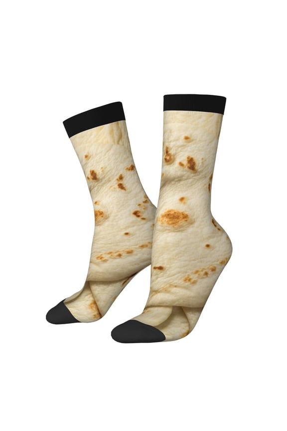 Taco Tortillas Print Contrast Color Mid-calf Socks, Sweat-wicking Athletic Socks, Unisex Clothing Accessories