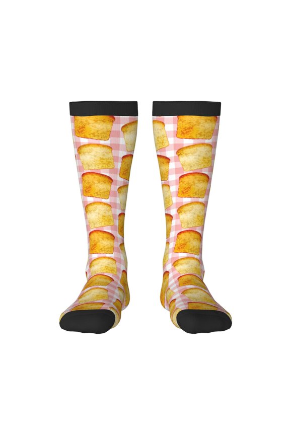 Tasty Toasts Print Contrast Color Stockings, Elastic Sports Socks Warm Socks Clothing Accessories, Adult Unisex