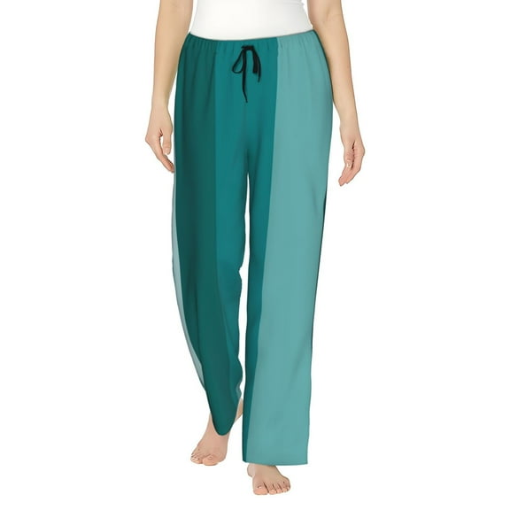 Gukieu Teal Color Print Women's Home Trousers, with Pockets and Drawstring Pajamas, Home Pajamas, Sleepwear-Medium