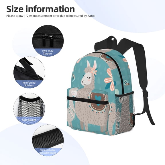 Gukieu Teal Mama Llama Print Backpack, Waterproof Backpack with Adjustable Shoulder Straps, Suitable for Campus, Business, Travel, Unisex