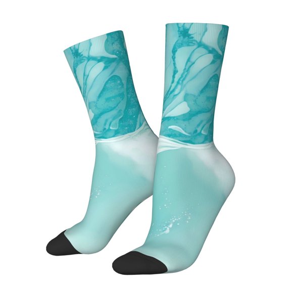 Gukieu Teal Turquoise 1 Print Contrast Color Mid-calf Socks, Sweat-wicking Athletic Socks, Unisex Clothing Accessories