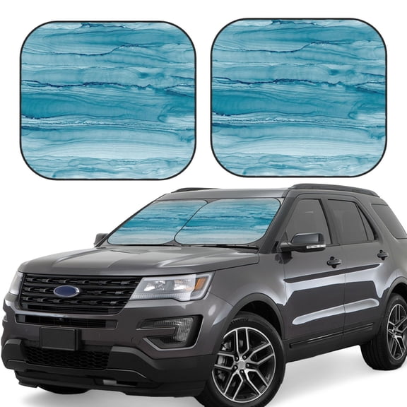 Gukieu Teal Turquoise Fluid Stripes Print Car Windshield Sun Visor, Foldable Anti-UV Car Sun Visor Suitable for Vans, Trucks Car Accessories-Small