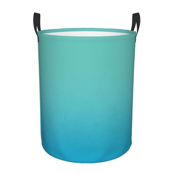 Gukieu Teal Turquoise Print Round Dirty Clothes Bag, Waterproof Standing Home Bathroom Storage Basket Car Trunk Storage Bag-Medium