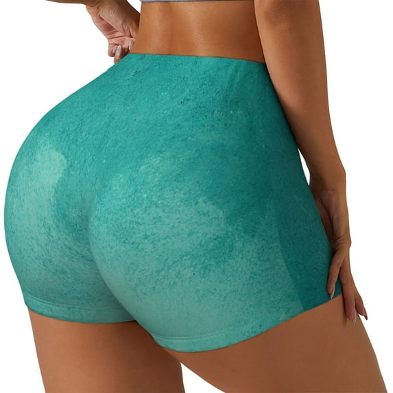Gukieu Teal Turquoise1 Print Women's Sports Shorts, Elastic Waist High Stretch Running Yoga Gym Sweatpants-Large