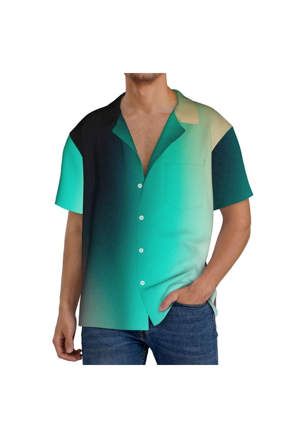 Teal and Peach Print Men's Short-sleeved Shirts, Button-down Pocket Shirts, T-shirts, Beach Vacation Travel Summer Clothing-Large