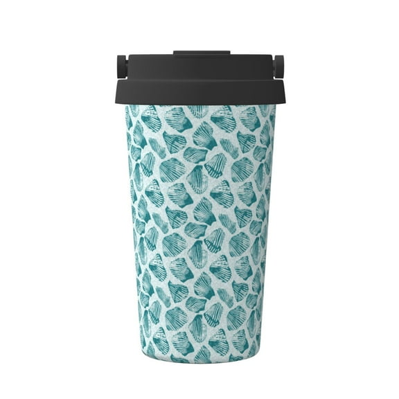 Gukieu Teal turquoise shell Print Insulated Coffee Cup, Portable Stainless Steel Vacuum Cup with Lid, Unisex, Suitable for Office, Cafe, Car