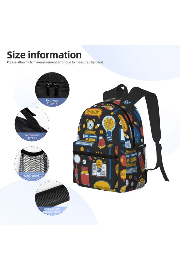 Teeth Print Backpack, Waterproof Backpack with Adjustable Shoulder Straps, Suitable for Campus, Business, Travel, Unisex