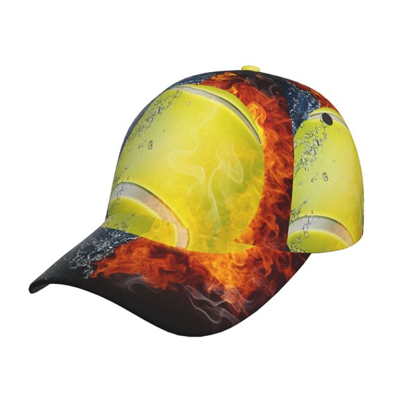 Gukieu Tennis Ball In Fire And Water Prin Baseball Cap, Adjustable Sweat-wicking Daily,Travel, Sports Cap, Unisex