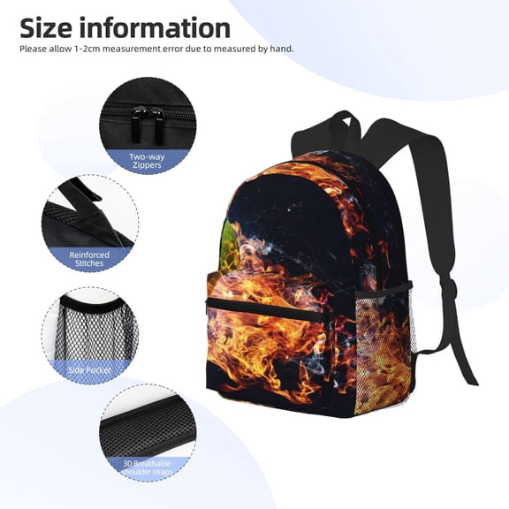 Gukieu Tennis Ball In Fire1 Print Backpack, Waterproof Backpack with Adjustable Shoulder Straps, Suitable for Campus, Business, Travel, Unisex