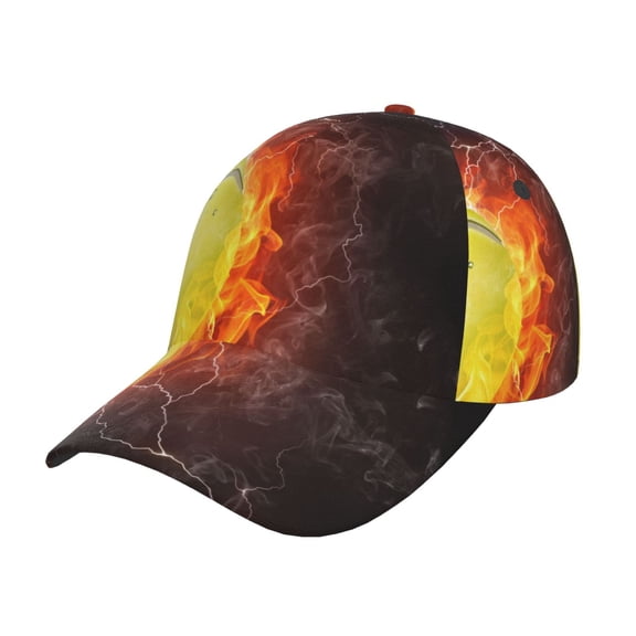 Gukieu Tennis Ball On Fire And Water Prin Baseball Cap, Adjustable Sweat-wicking Daily,Travel, Sports Cap, Unisex