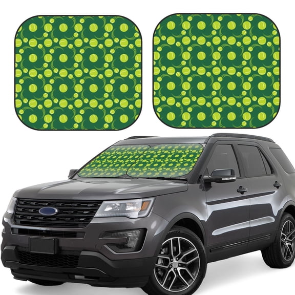 Gukieu Tennis Balls Print Car Windshield Sun Visor, Foldable Anti-UV Car Sun Visor Suitable for Vans, Trucks Car Accessories-Small