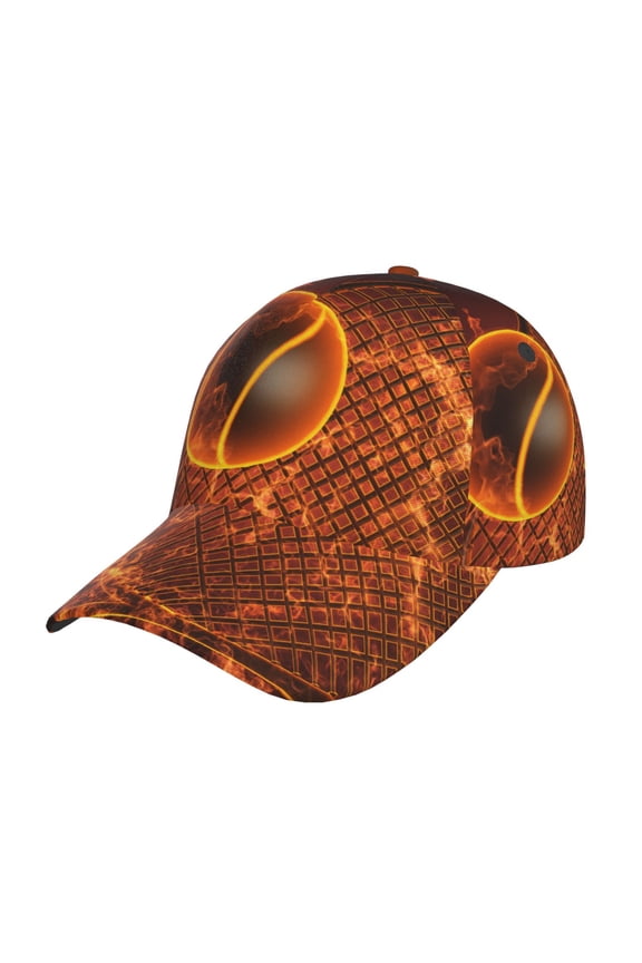Tennis Racket In Fire Prin Baseball Cap, Adjustable Sweat-wicking Daily,Travel, Sports Cap, Unisex