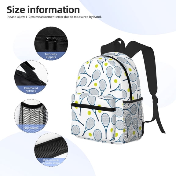 Gukieu Tennis Rackets And Balls Print Backpack, Waterproof Backpack with Adjustable Shoulder Straps, Suitable for Campus, Business, Travel, Unisex