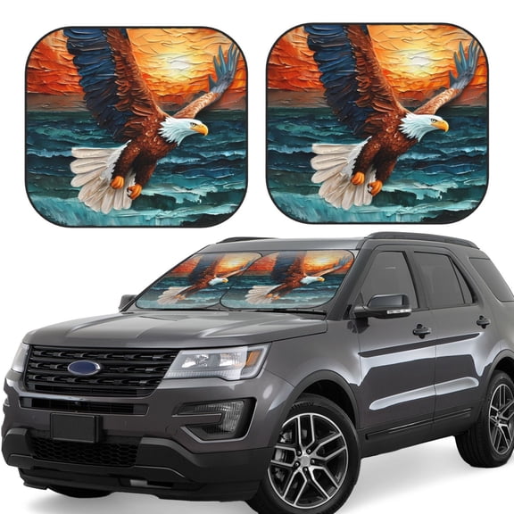 Gukieu Textured Bald Eagle Print Car Windshield Sun Visor, Foldable Anti-UV Car Sun Visor Suitable for Vans, Trucks Car Accessories-Large