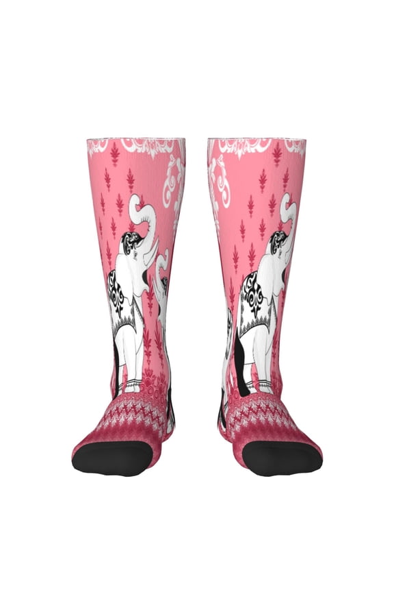 Thai elephant Print Contrast Color Stockings, Elastic Sports Socks Warm Socks Clothing Accessories, Adult Unisex
