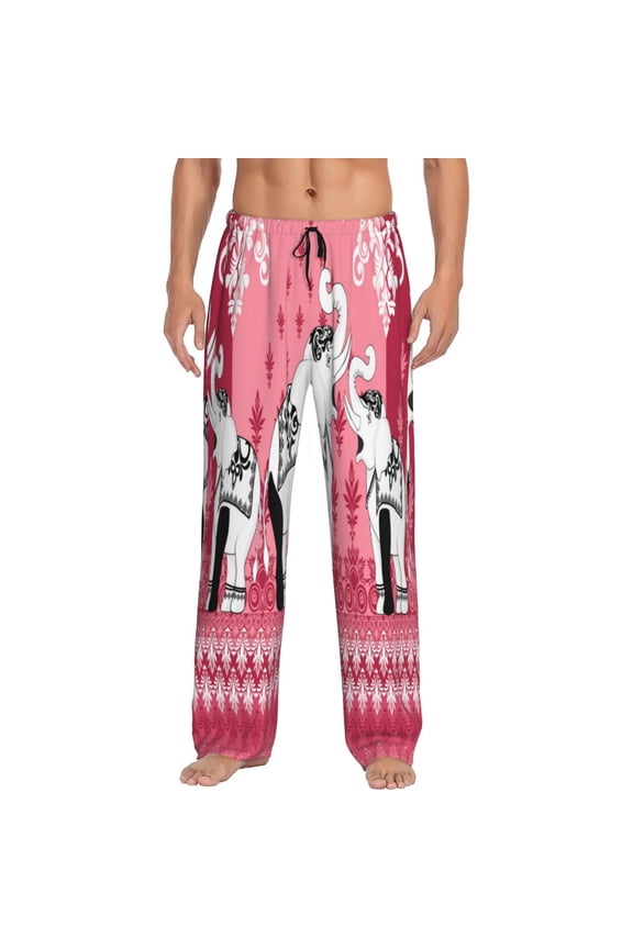 Thai elephant Print Men's Home Trousers, Elastic Drawstring Home Pajamas Clothing Suitable for Adult Men-X-Large