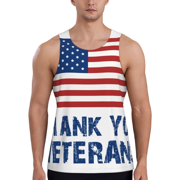 Gukieu Thank You Veterans Print Men's Quick Dry Fitness Vest, Round Neck Sleeveless Fitness Bodybuilding Top-4X-Large