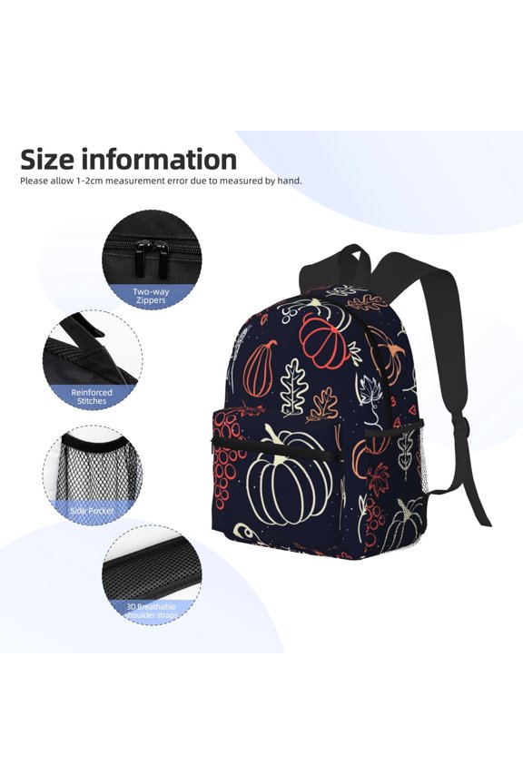 Thanksgiving Print Backpack, Waterproof Backpack with Adjustable Shoulder Straps, Suitable for Campus, Business, Travel, Unisex