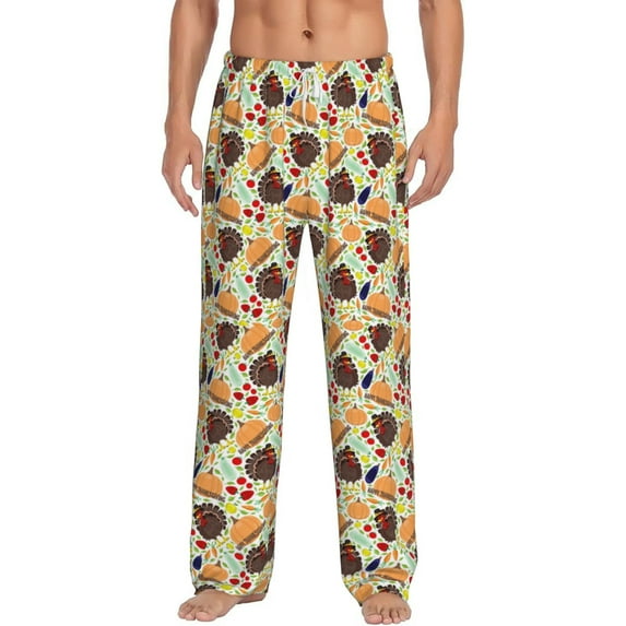 Gukieu Thanksgiving Print Men's Home Trousers, Elastic Drawstring Home Pajamas Clothing Suitable for Adult Men-Medium
