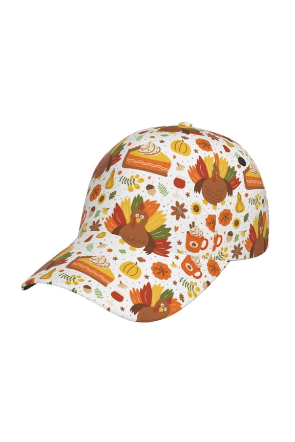 Thanksgiving With Turkey Prin Baseball Cap, Adjustable Sweat-wicking Daily,Travel, Sports Cap, Unisex
