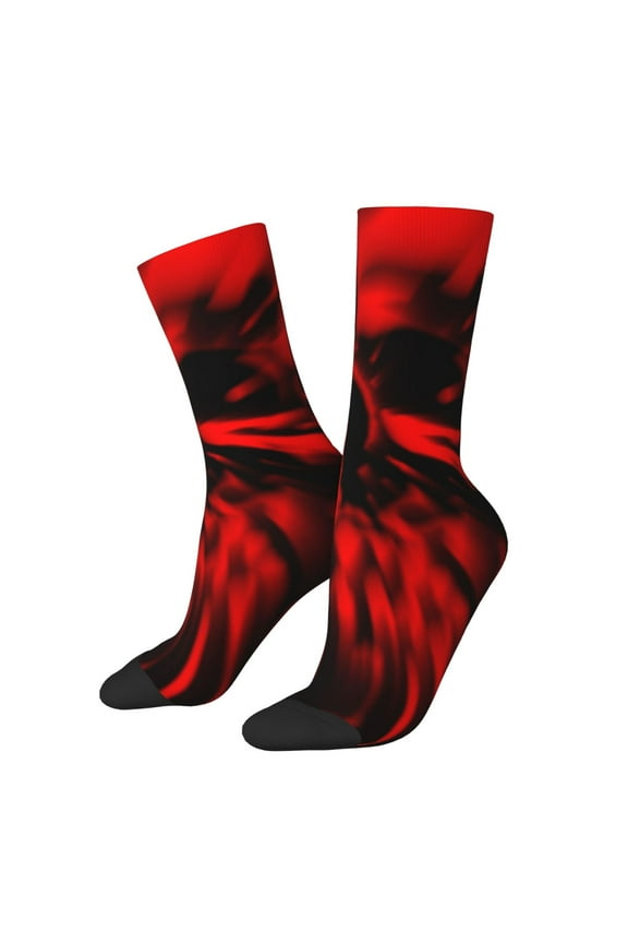 The Red Head Skull Print Contrast Color Mid-calf Socks, Sweat-wicking Athletic Socks, Unisex Clothing Accessories