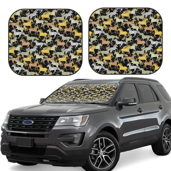 Gukieu The running horses Print Car Windshield Sun Visor, Foldable Anti-UV Car Sun Visor Suitable for Vans, Trucks Car Accessories-Large