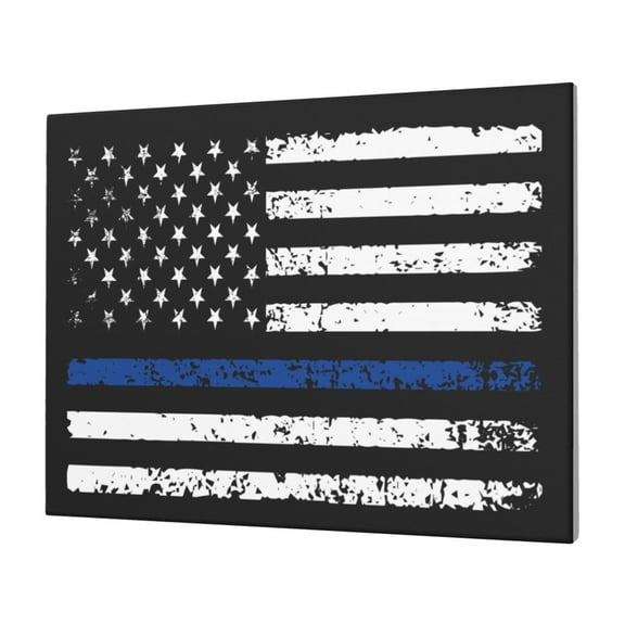 Gukieu Thin Blue Line Flag Print Horizontal Canvas Decorative Painting 12x16 Inch Shrinkage Resistant Frame Hanging Home Wall Art Decor