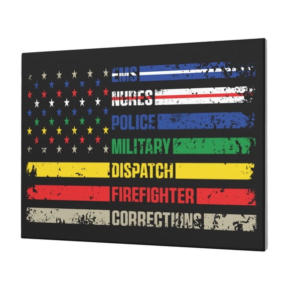 Gukieu Thin Green Line With USA Flag Print Horizontal Canvas Decorative Painting 12x16 Inch Shrinkage Resistant Frame Hanging Home Wall Art Decor