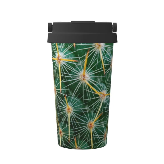 Gukieu Thorns Of Macro Cactus Print Insulated Coffee Cup, Portable Stainless Steel Vacuum Cup with Lid, Unisex, Suitable for Office, Cafe, Car