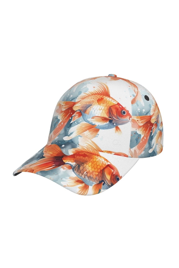 Three Goldfish Watercolor Splash Prin Baseball Cap, Adjustable Sweat-wicking Daily,Travel, Sports Cap, Unisex
