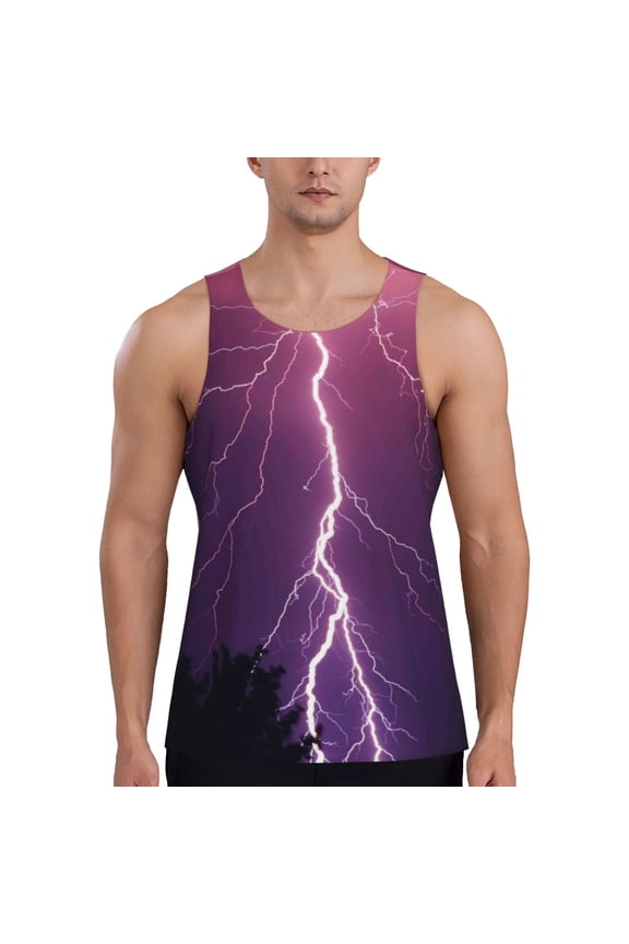 Thunderstorm Violet Purple Print Men's Quick Dry Fitness Vest, Round Neck Sleeveless Fitness Bodybuilding Top-X-Large