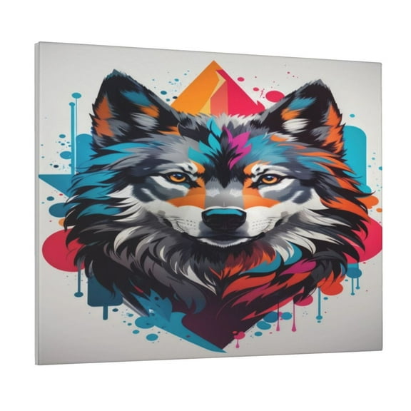 Gukieu Tie-Dye Wolf Head Print Canvas Decorative Hanging Painting, Waterproof Art Wall Decoration with Frame, Suitable for Living Room, Bedroom