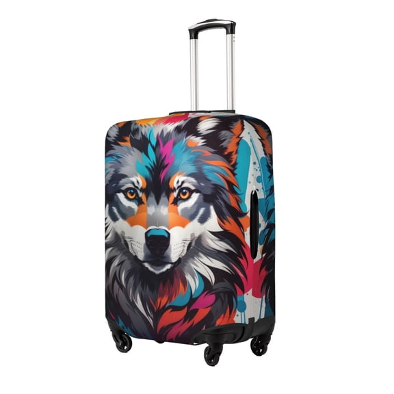 Gukieu Tie-Dye Wolf Head Print Suitcase Protective Cover, Elastic Zipper Buckle Suitcase Protective Cover, Suitable for Travel, Business Trip-Large