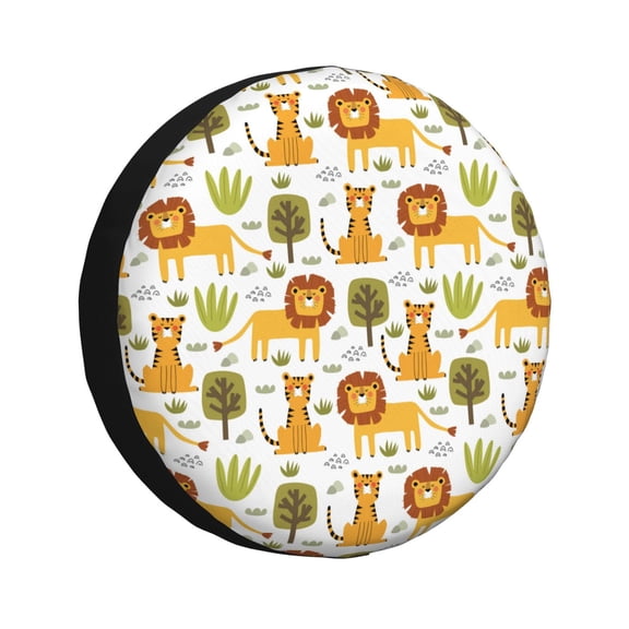 Gukieu Tiger Lion Print Car Tire Cover, Adjustable Waterproof and Dustproof Tire Protection Cover, Suitable for SUV, Truck, Van-14 inch