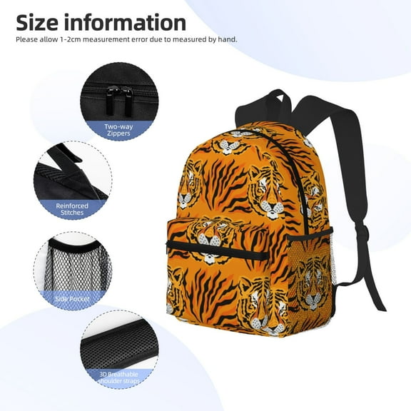 Gukieu Tiger Print Backpack, Waterproof Backpack with Adjustable Shoulder Straps, Suitable for Campus, Business, Travel, Unisex