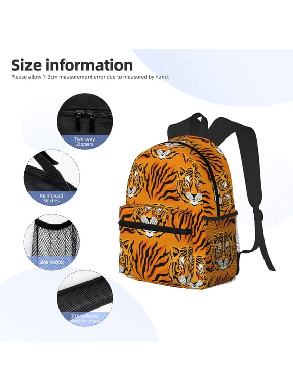 Tiger Print Backpack, Waterproof Backpack with Adjustable Shoulder Straps, Suitable for Campus, Business, Travel, Unisex
