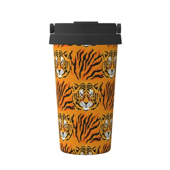 Gukieu Tiger Print Insulated Coffee Cup, Portable Stainless Steel Vacuum Cup with Lid, Unisex, Suitable for Office, Cafe, Car