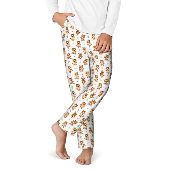 Gukieu Tigers go in for Sports Print Youth Home Trousers, Elastic Waistband with Pockets for Home and Outing, Suitable for Children Aged 5-16-XS(5-6)