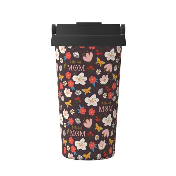 Gukieu To The Best Mom Print Insulated Coffee Cup, Portable Stainless Steel Vacuum Cup with Lid, Unisex, Suitable for Office, Cafe, Car