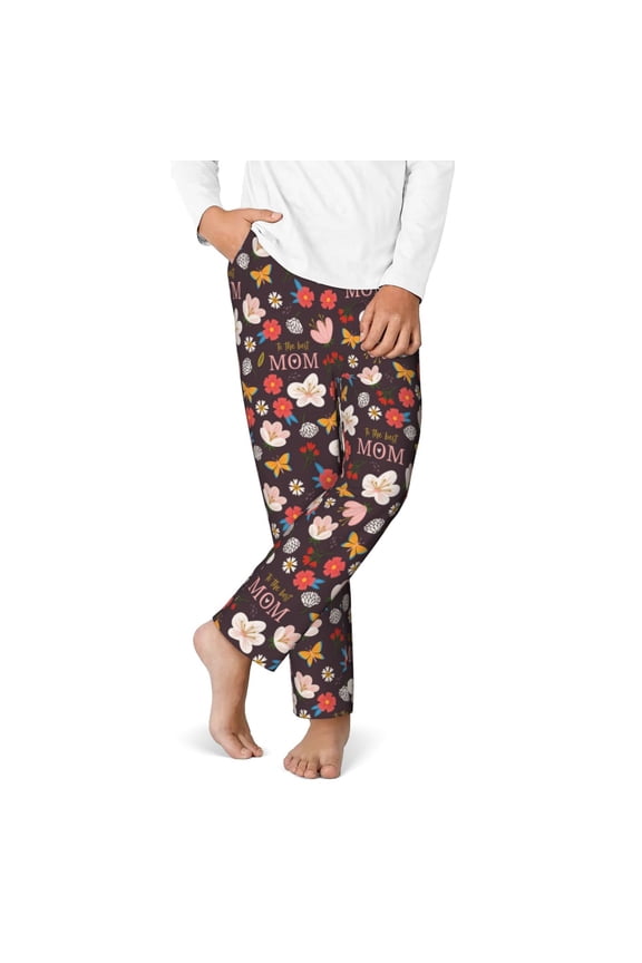 To The Best Mom Print Youth Home Trousers, Elastic Waistband with Pockets for Home and Outing, Suitable for Children Aged 5-16-Small
