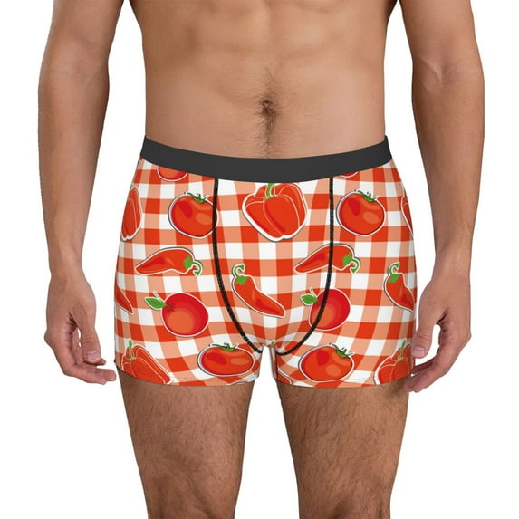Gukieu Tomatoes And Chili Print Men's Boxer Briefs, High Elastic Moisture Wicking Boxer Briefs Underwear-Large