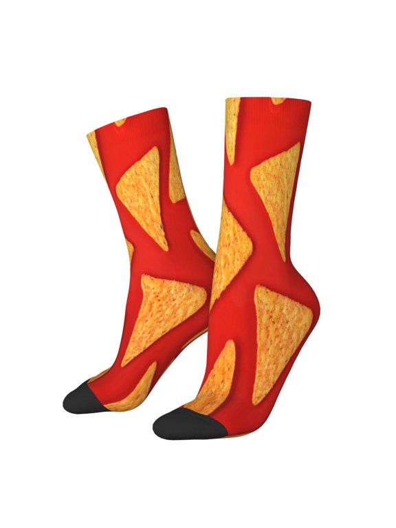 Tortilla chips Print Contrast Color Mid-calf Socks, Sweat-wicking Athletic Socks, Unisex Clothing Accessories