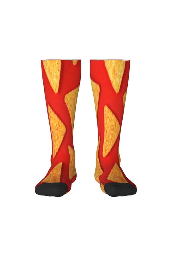 Tortilla chips Print Contrast Color Stockings, Elastic Sports Socks Warm Socks Clothing Accessories, Adult Unisex