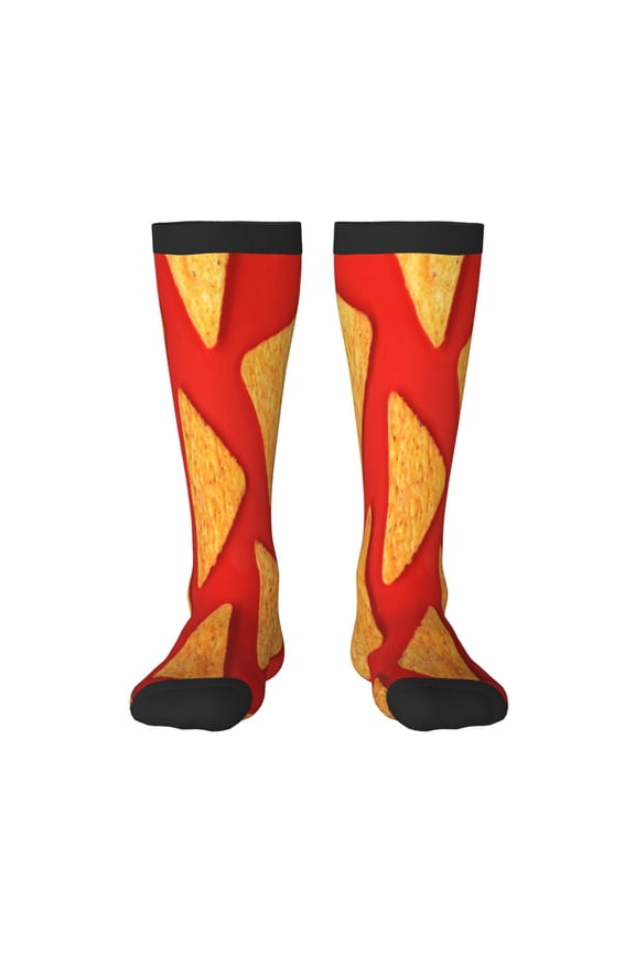 Tortilla chips Print Contrast Color Stockings, Elastic Sports Socks Warm Socks Clothing Accessories, Adult Unisex