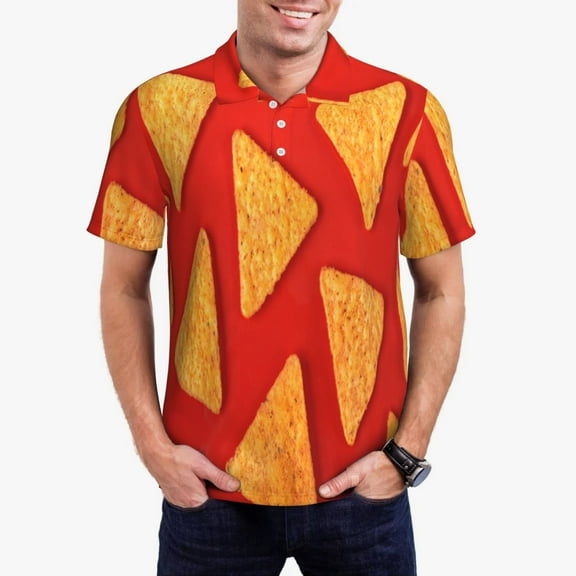 Gukieu Tortilla chips Print Men's Quick-drying POLO Shirt, Button-down Summer T-shirt, Suitable for Work and Outdoor Activities-Small