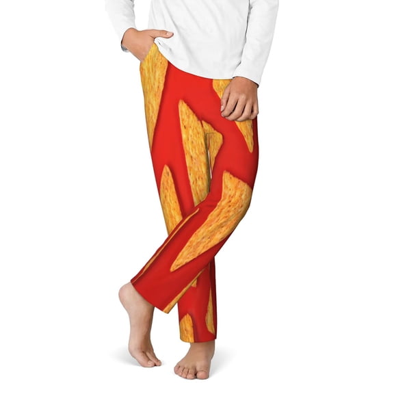 Gukieu Tortilla chips Print Youth Home Trousers, Elastic Waistband with Pockets for Home and Outing, Suitable for Children Aged 5-16-Large